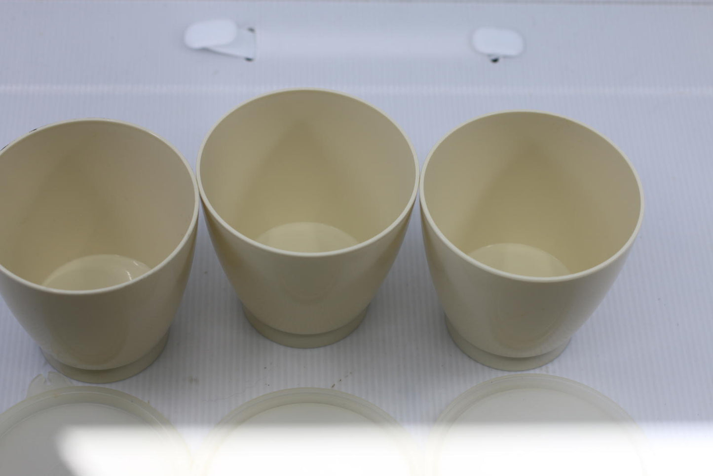 Beige Plastic Storage Vintage Tupperware Canisters w/Lids Replacement Set 3 USA