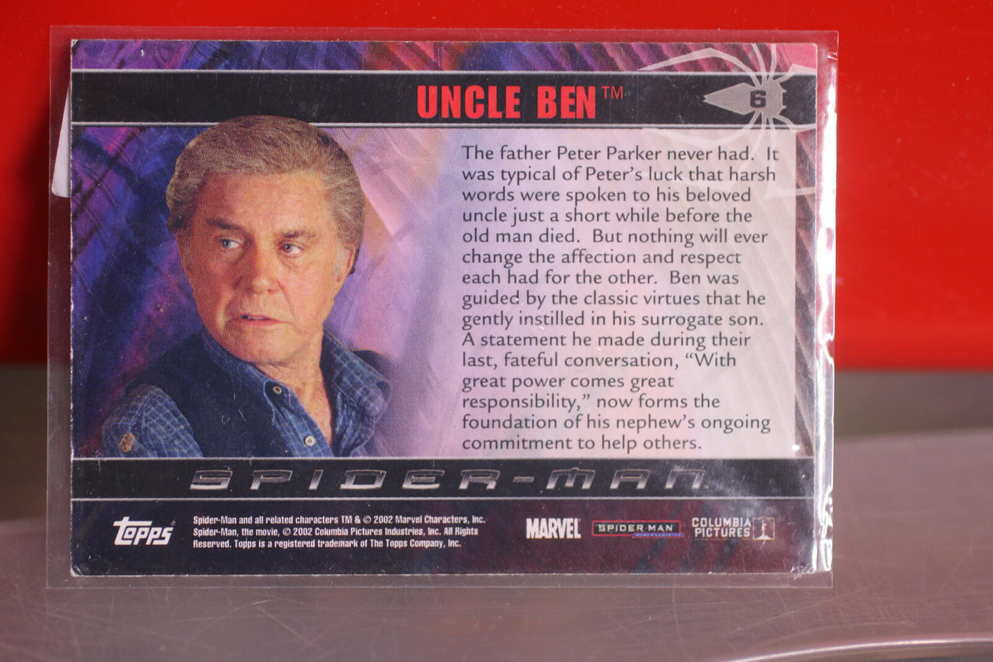 Vintage Spider-man Movie  tobey maguire 2002 #06 Uncle Ben Trading Card