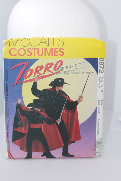 McCalls P389 Adult Zorro Costumes Sewing Pattern Size Large 46-48