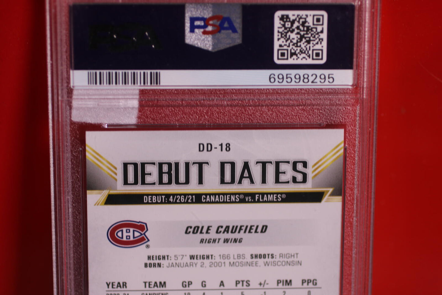2022 Upper Deck Cole Caufield Debut Dates Hockey Card PSA 7 NM #DD18