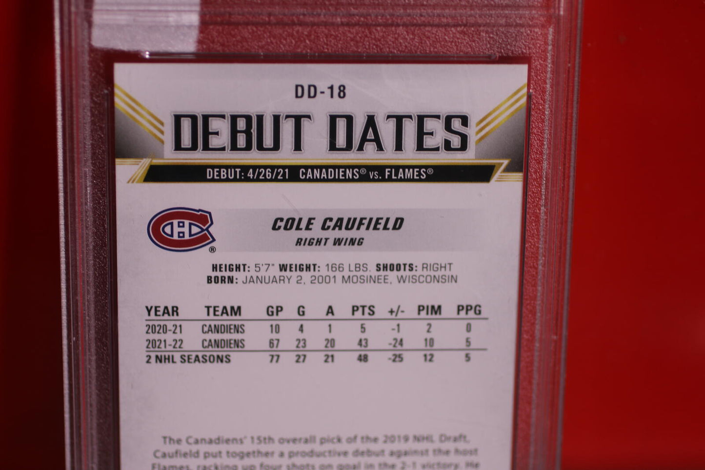 2022 Upper Deck Cole Caufield Debut Dates Hockey Card PSA 7 NM #DD18