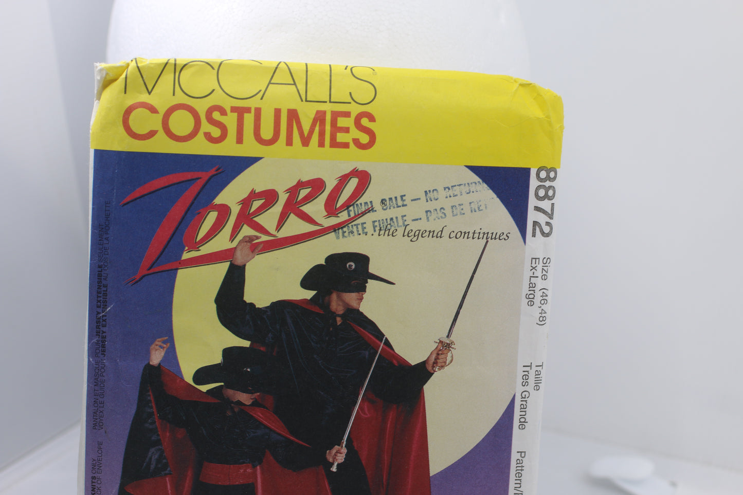 McCalls P389 Adult Zorro Costumes Sewing Pattern Size Large 46-48