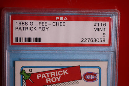 1988 O-Pee-Chee Patrick Roy Hockey Card #116 PSA Mint 9