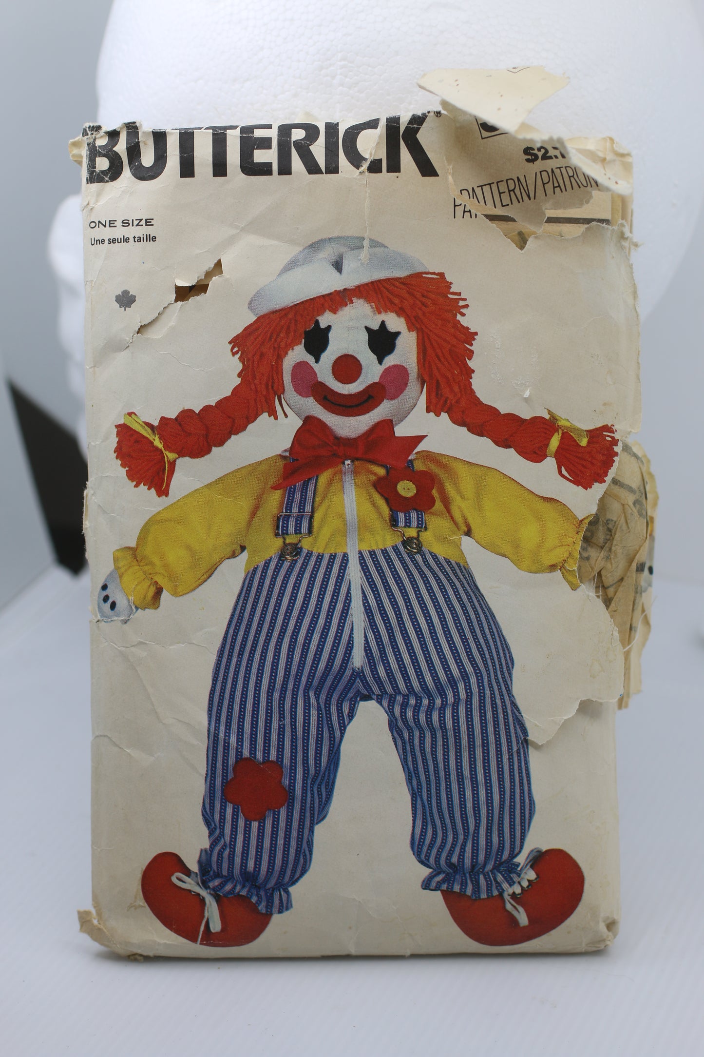 Vintage 1980s Butterick 3510 Clown Doll Soft Toy, Aprox. 24 Inches Tall