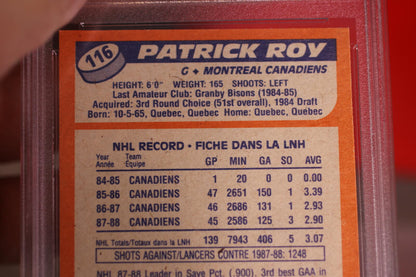 1988 O-Pee-Chee Patrick Roy Hockey Card #116 PSA Mint 9