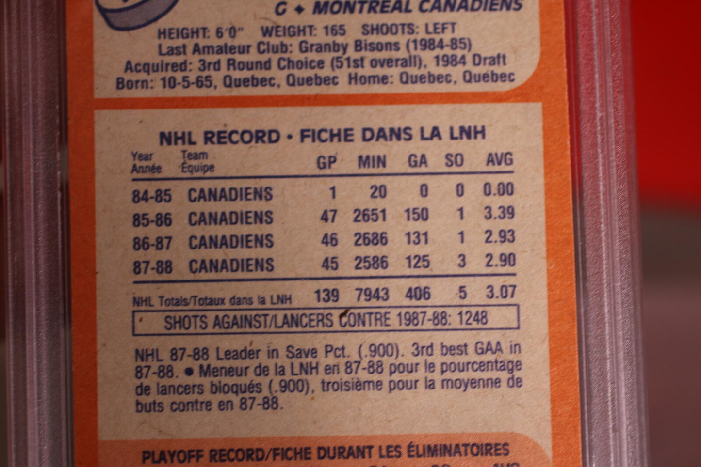 1988 O-Pee-Chee Patrick Roy Hockey Card #116 PSA Mint 9