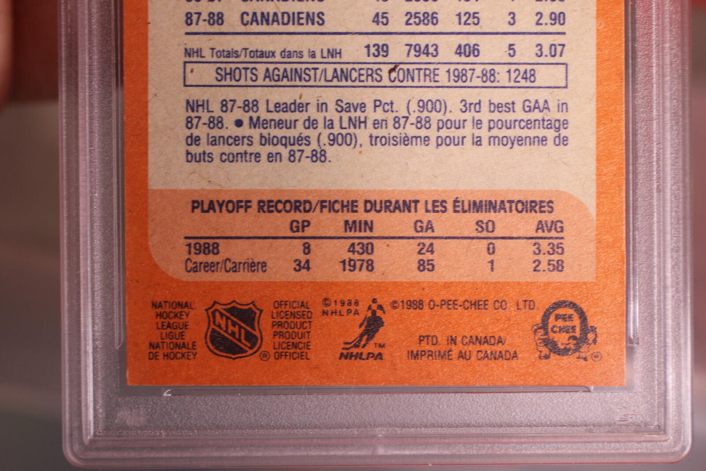 1988 O-Pee-Chee Patrick Roy Hockey Card #116 PSA Mint 9