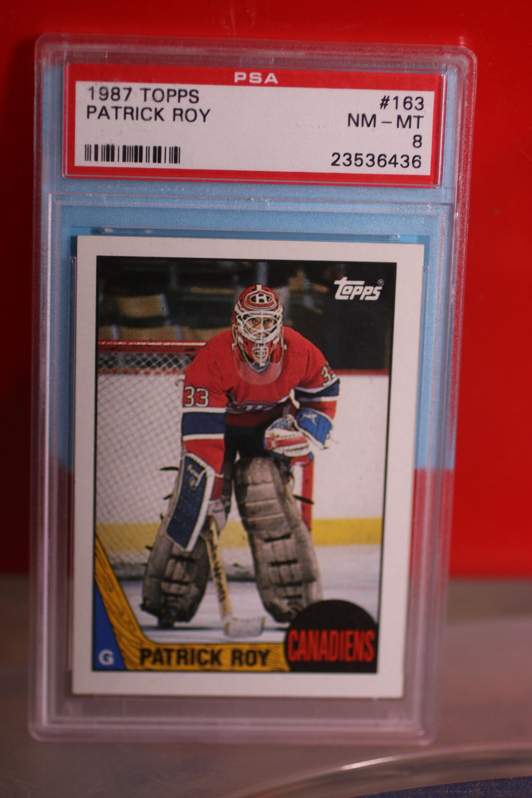 1987 Topps Patrick Roy Hockey Goaler Card #163 PSA 8 NM-MT Graded rare