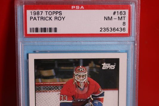 1987 Topps Patrick Roy Hockey Goaler Card #163 PSA 8 NM-MT Graded rare