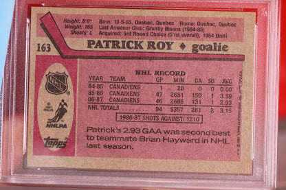 1987 Topps Patrick Roy Hockey Goaler Card #163 PSA 8 NM-MT Graded rare