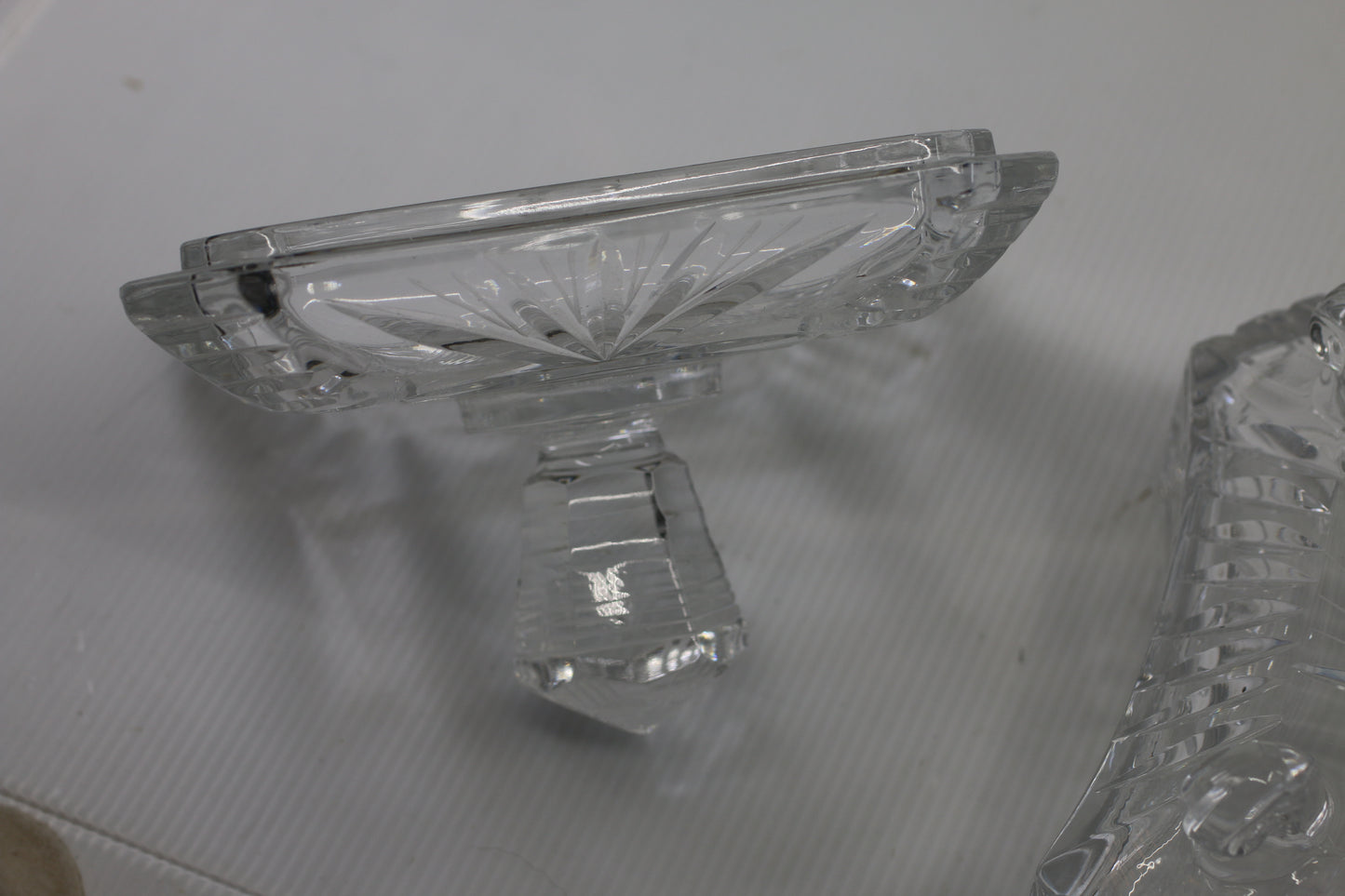 Vintage Pressed Glass Trinket Box on Feet with Lid Starburst Design