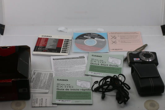 Casio Exilim EX-H10 12.1MP Digital Camera Black Boxed Complete w/ Case SD Card