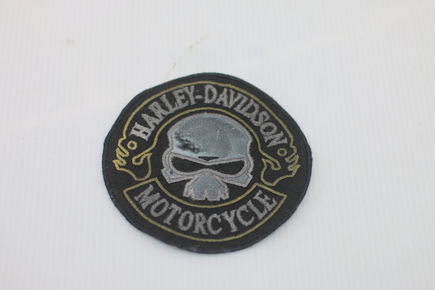 Vintage Harley-Davidson Motorcycle Skull Patch – Embroidered Biker Patch – Faded / Used