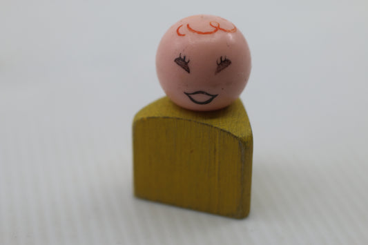 Vtg Fisher Price Little People Triangle Wood Happy woman