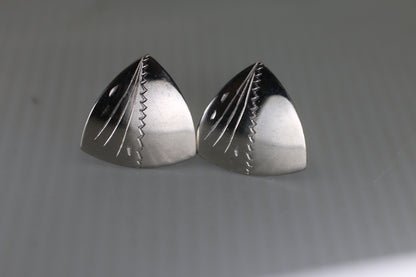 Vintage Silver-Tone Sculpted Cufflinks Mid-Century Modern Abstract Design