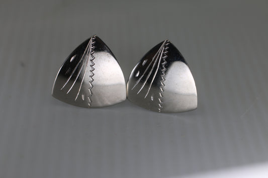 Vintage Silver-Tone Sculpted Cufflinks Mid-Century Modern Abstract Design
