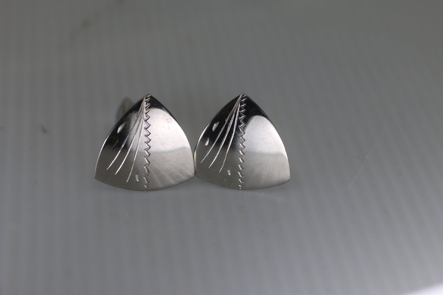 Vintage Silver-Tone Sculpted Cufflinks Mid-Century Modern Abstract Design
