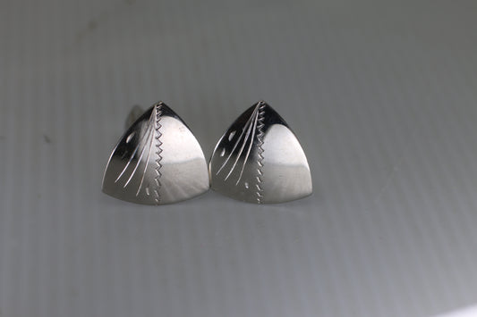 Vintage Silver-Tone Sculpted Cufflinks Mid-Century Modern Abstract Design