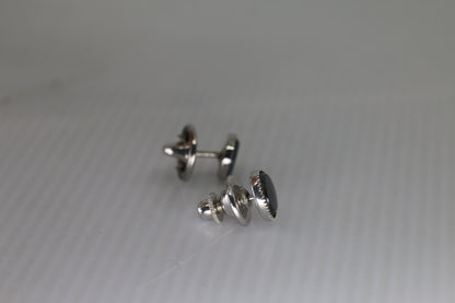 Vintage Silver-Tone Black Stone Cufflinks – Classic Round Design