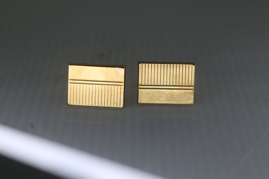 Vintage Gold-Tone Rectangular Cufflinks – Minimalist Striped Design