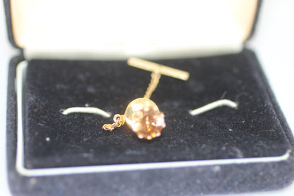 Vintage Gold Tone Cufflinks & Tie Pin Set with Faceted Amber Champagne Stone