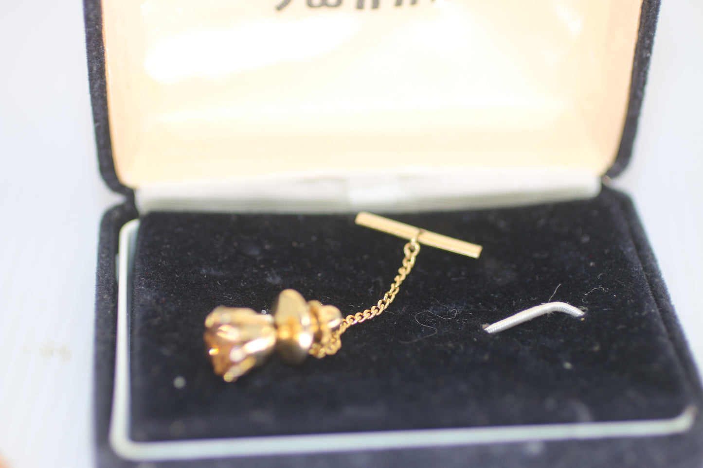 Vintage Gold Tone Cufflinks & Tie Pin Set with Faceted Amber Champagne Stone