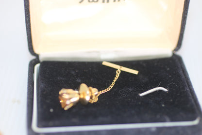 Vintage Gold Tone Cufflinks & Tie Pin Set with Faceted Amber Champagne Stone