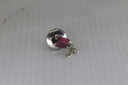 Vintage Silver-Tone Tie Tack with Purple Faceted Stone & Safety Chain
