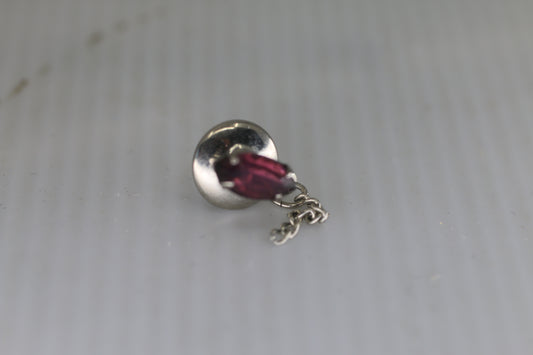 Vintage Silver-Tone Tie Tack with Purple Faceted Stone & Safety Chain