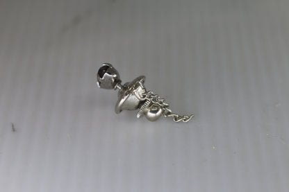 Vintage Silver-Tone Tie Tack with Purple Faceted Stone & Safety Chain