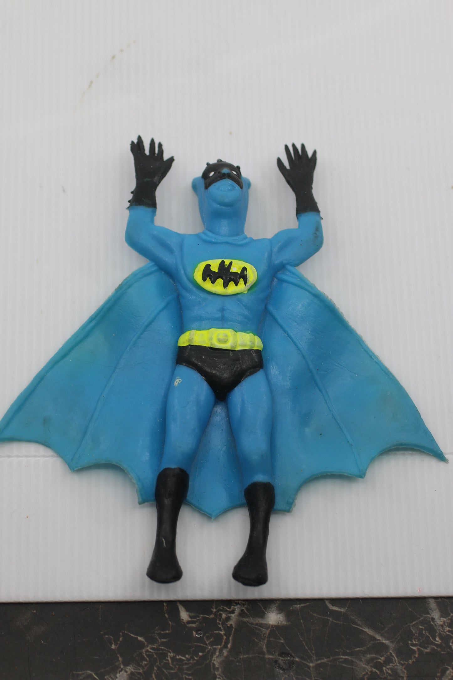 Vintage Batman Hanging Figure Blue Cape Rubber Toy – DC Comics – Made in China – 1970s–1980s