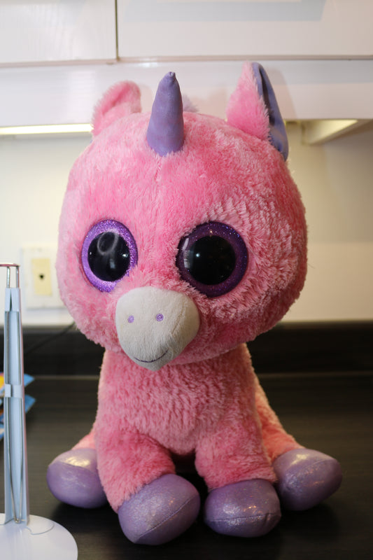 Ty Beanie Boo Pink Purple Magic The Unicorn 10" Plush Large Glitter Sparkle Eyes