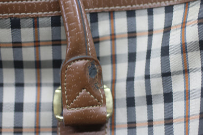 Vintage JAGUAR Plaid Duffle Bag Brown Leather Trim Travel Weekend Bag 80s 90s