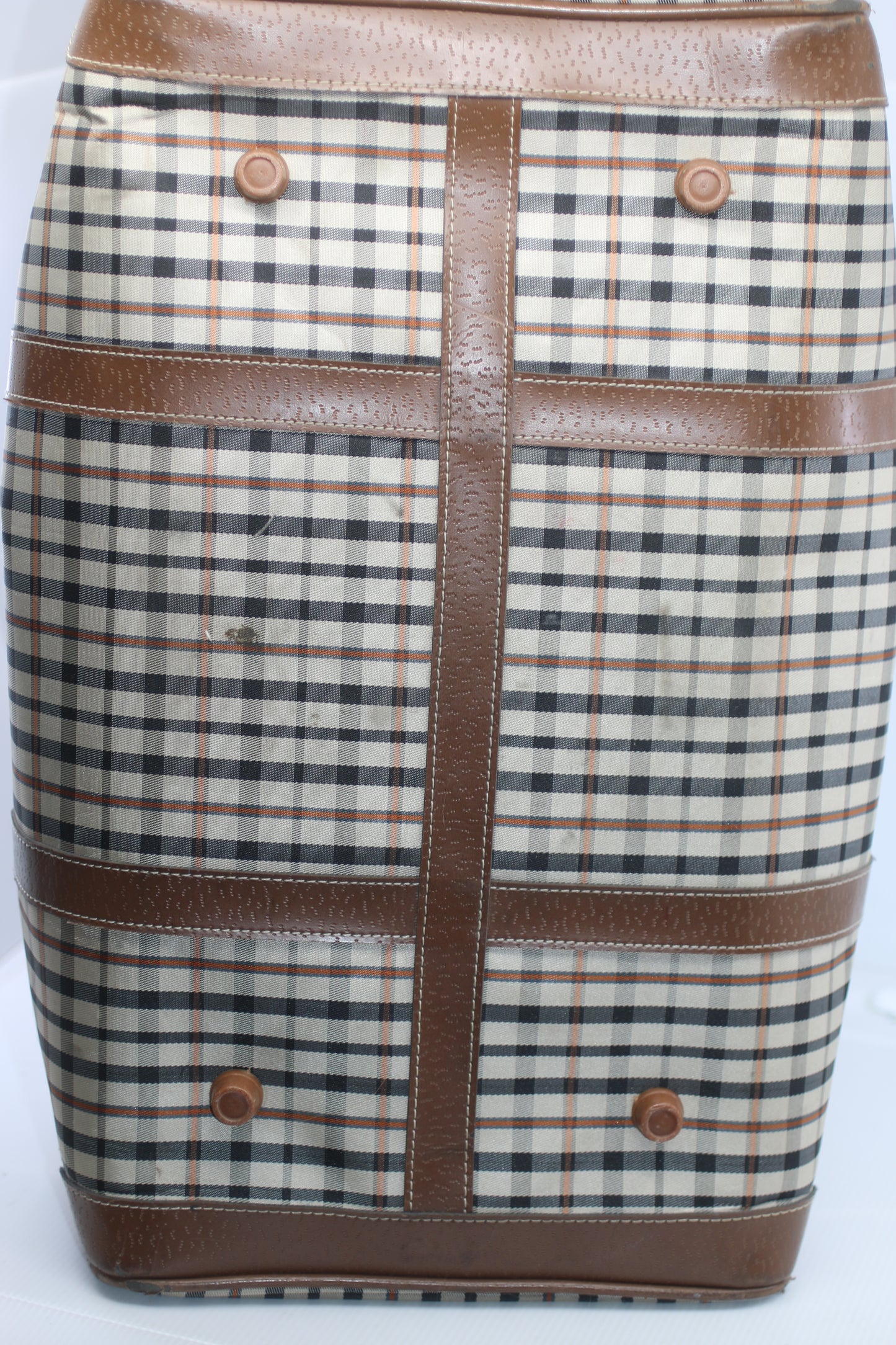 Vintage JAGUAR Plaid Duffle Bag Brown Leather Trim Travel Weekend Bag 80s 90s