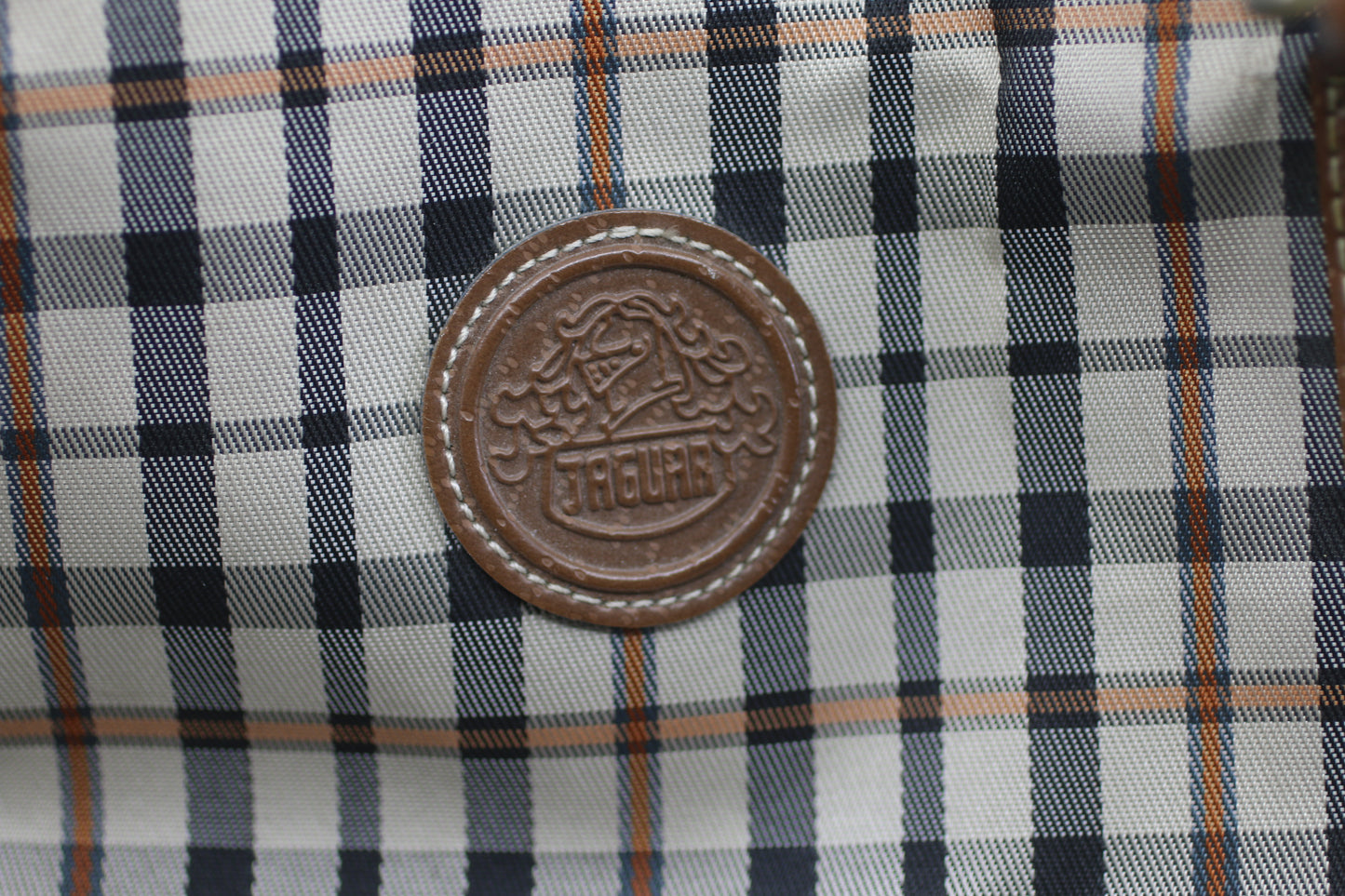 Vintage JAGUAR Plaid Duffle Bag Brown Leather Trim Travel Weekend Bag 80s 90s