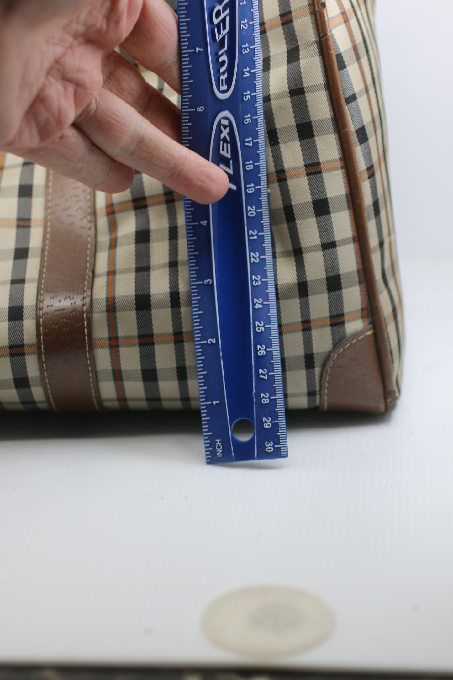 Vintage JAGUAR Plaid Duffle Bag Brown Leather Trim Travel Weekend Bag 80s 90s