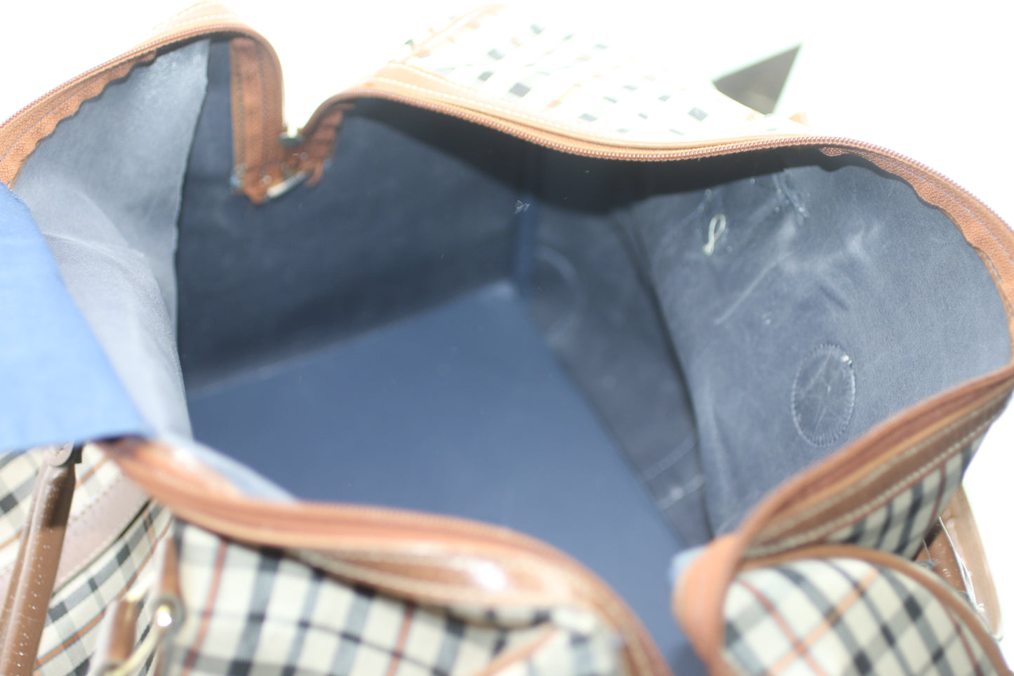 Vintage JAGUAR Plaid Duffle Bag Brown Leather Trim Travel Weekend Bag 80s 90s