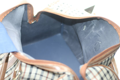 Vintage JAGUAR Plaid Duffle Bag Brown Leather Trim Travel Weekend Bag 80s 90s