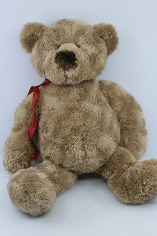 Vintage Maxwell the Bear Plush Teddy Bear Brown with Red Ribbon – Soft Stuffed Animal