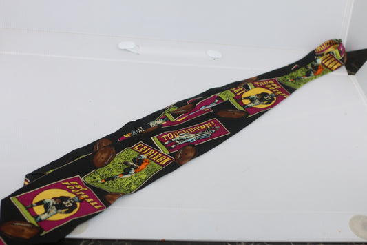 100% Silk Football Tie Handmade Vibrant Colors Mens Tie Game Day Gear NICE