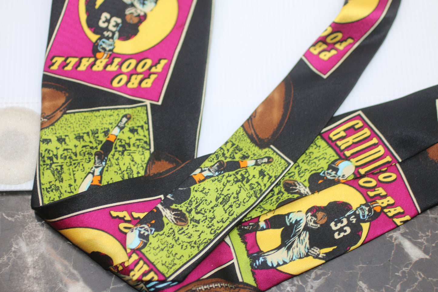 100% Silk Football Tie Handmade Vibrant Colors Mens Tie Game Day Gear NICE