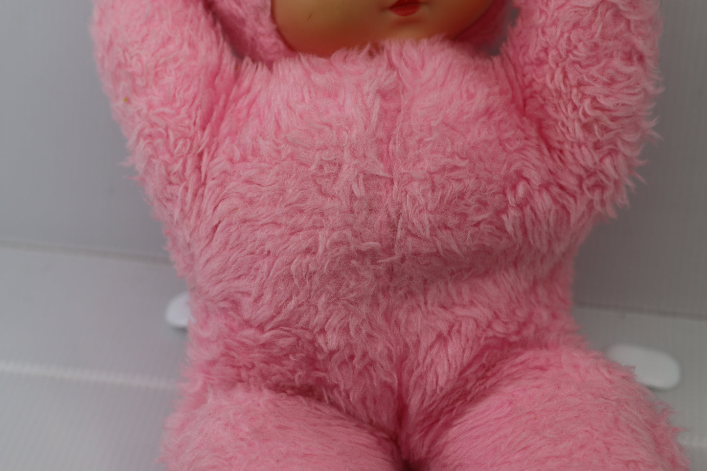 Vintage 1950s Pink Plush Baby Doll Rubber Face Mohair Hair Rare Stuffed Toy