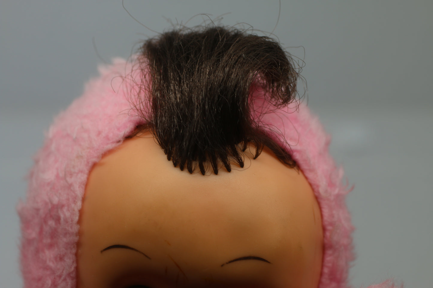 Vintage 1950s Pink Plush Baby Doll Rubber Face Mohair Hair Rare Stuffed Toy