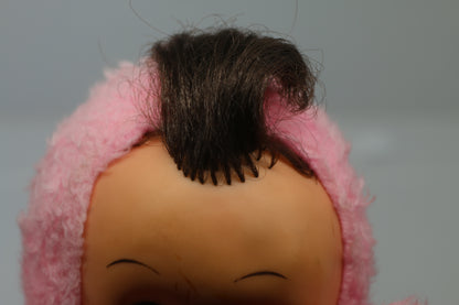 Vintage 1950s Pink Plush Baby Doll Rubber Face Mohair Hair Rare Stuffed Toy