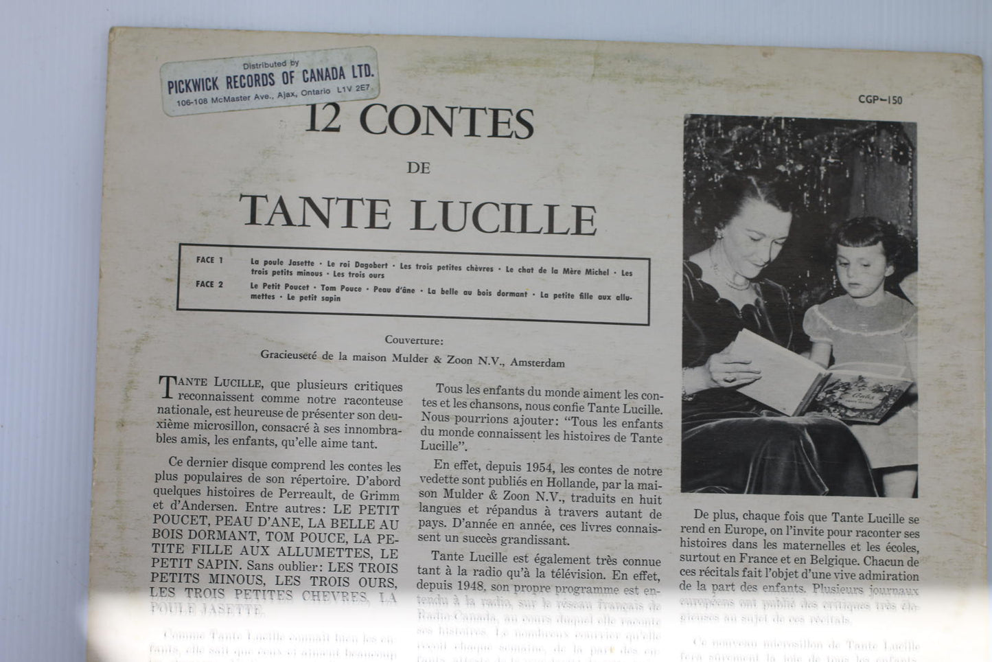 12 Contes de Tante Lucille Vinyl Record Album CGP-150