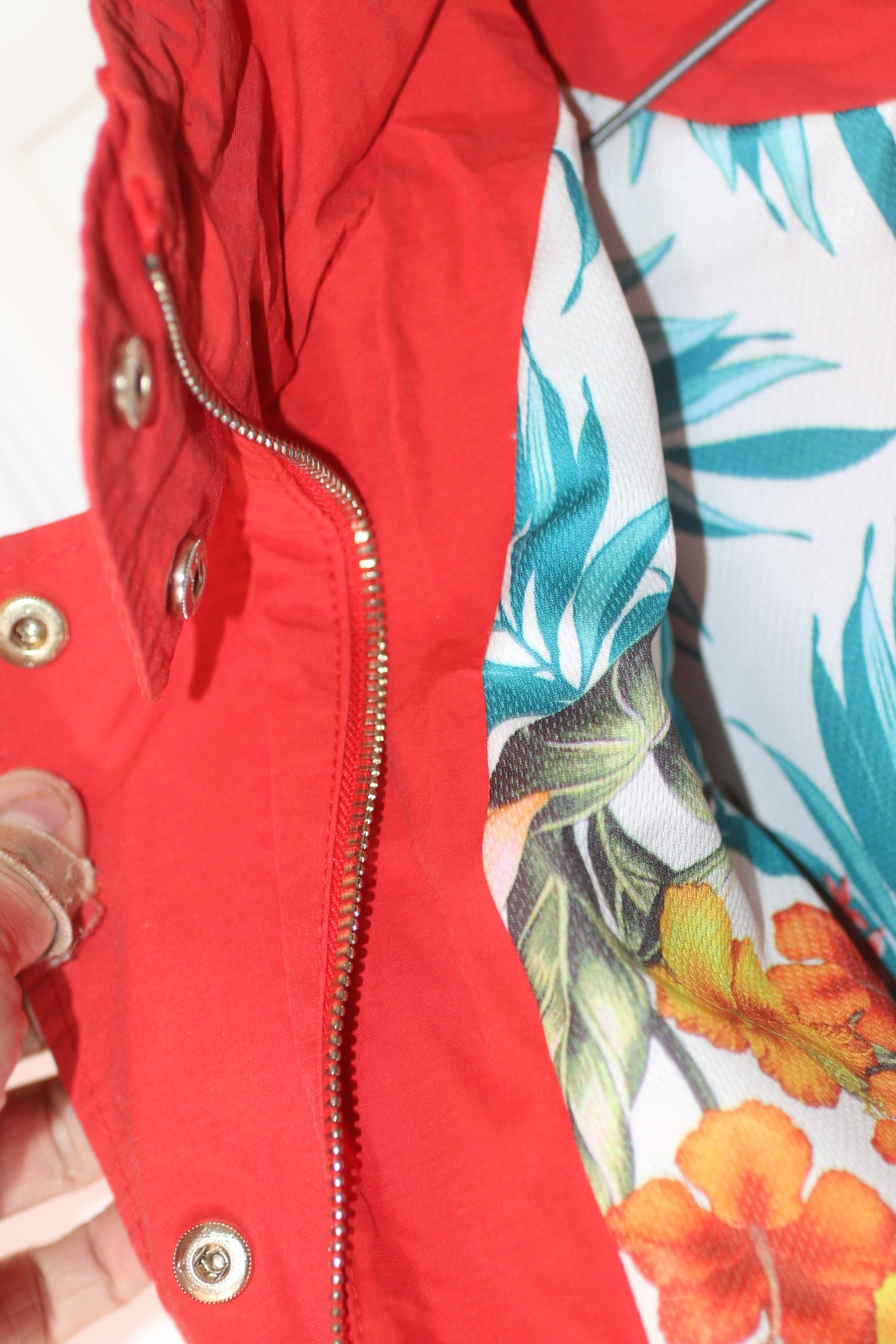 Point Zero Red Parka Jacket Floral Lined Hooded Womens Size Small