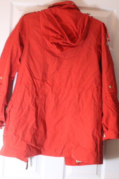 Point Zero Red Parka Jacket Floral Lined Hooded Womens Size Small