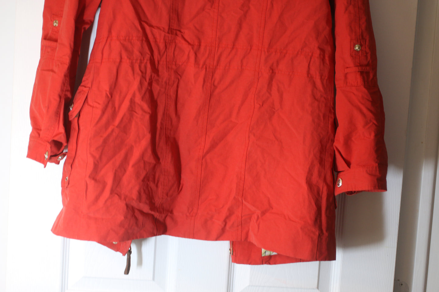 Point Zero Red Parka Jacket Floral Lined Hooded Womens Size Small