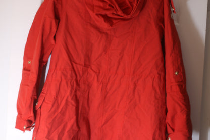 Point Zero Red Parka Jacket Floral Lined Hooded Womens Size Small