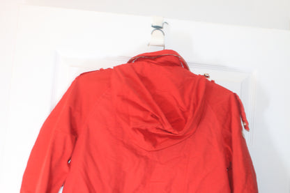 Point Zero Red Parka Jacket Floral Lined Hooded Womens Size Small
